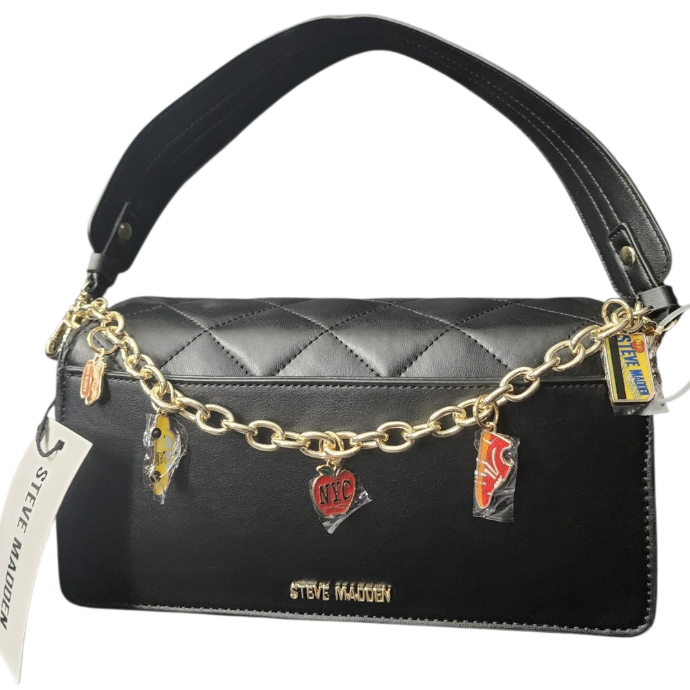 New Steve Madden Black Chain-Embellished Women's Bag
